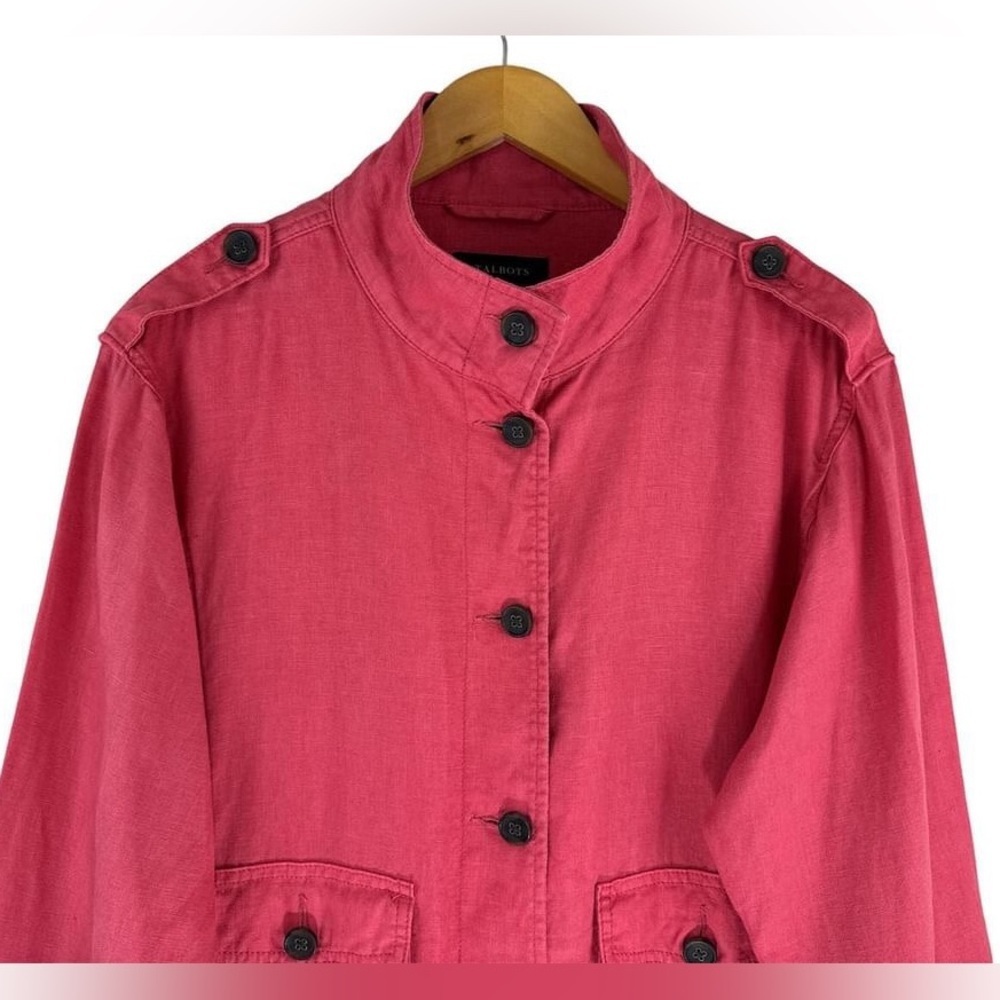 Talbots Women’s 100% Linen Pink Drawstring Button Jacket - Size Medium - Picture 4 of 7